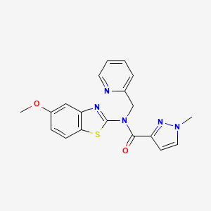 molecular formula C19H17N5O2S B6535876 N-(5-methoxy-1,3-benzothiazol-2-yl)-1-methyl-N-[(pyridin-2-yl)methyl]-1H-pyrazole-3-carboxamide CAS No. 1170596-93-6