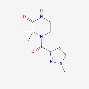 molecular formula C11H16N4O2 B6535907 3,3-dimethyl-4-(1-methyl-1H-pyrazole-3-carbonyl)piperazin-2-one CAS No. 1172235-72-1