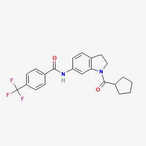 molecular formula C22H21F3N2O2 B6536002 N-(1-cyclopentanecarbonyl-2,3-dihydro-1H-indol-6-yl)-4-(trifluoromethyl)benzamide CAS No. 1021221-16-8