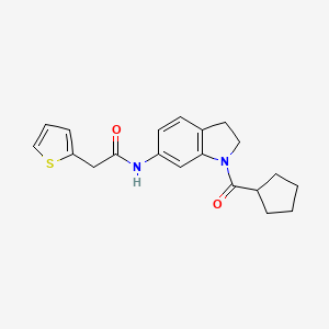 molecular formula C20H22N2O2S B6536008 N-(1-cyclopentanecarbonyl-2,3-dihydro-1H-indol-6-yl)-2-(thiophen-2-yl)acetamide CAS No. 1040642-86-1