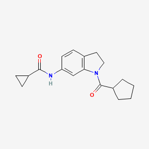 molecular formula C18H22N2O2 B6536012 N-(1-cyclopentanecarbonyl-2,3-dihydro-1H-indol-6-yl)cyclopropanecarboxamide CAS No. 1060198-84-6
