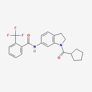 molecular formula C22H21F3N2O2 B6536020 N-(1-cyclopentanecarbonyl-2,3-dihydro-1H-indol-6-yl)-2-(trifluoromethyl)benzamide CAS No. 1021221-20-4