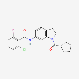 molecular formula C21H20ClFN2O2 B6536022 2-chloro-N-(1-cyclopentanecarbonyl-2,3-dihydro-1H-indol-6-yl)-6-fluorobenzamide CAS No. 1021207-33-9
