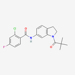 molecular formula C20H20ClFN2O2 B6536092 2-chloro-N-[1-(2,2-dimethylpropanoyl)-2,3-dihydro-1H-indol-6-yl]-4-fluorobenzamide CAS No. 1040643-82-0