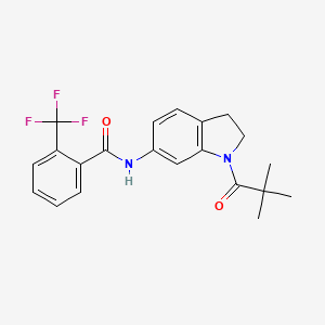 molecular formula C21H21F3N2O2 B6536101 N-[1-(2,2-dimethylpropanoyl)-2,3-dihydro-1H-indol-6-yl]-2-(trifluoromethyl)benzamide CAS No. 1040643-98-8