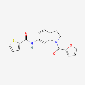 molecular formula C18H14N2O3S B6536176 N-[1-(furan-2-carbonyl)-2,3-dihydro-1H-indol-6-yl]thiophene-2-carboxamide CAS No. 1040656-32-3