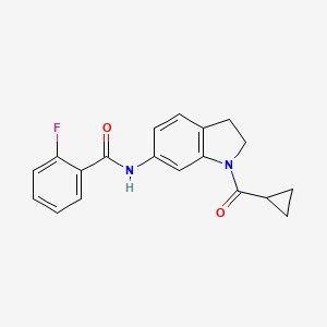 molecular formula C19H17FN2O2 B6536239 N-(1-cyclopropanecarbonyl-2,3-dihydro-1H-indol-6-yl)-2-fluorobenzamide CAS No. 1021207-75-9