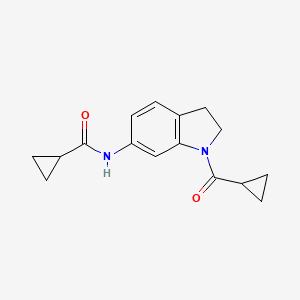 molecular formula C16H18N2O2 B6536247 N-(1-cyclopropanecarbonyl-2,3-dihydro-1H-indol-6-yl)cyclopropanecarboxamide CAS No. 1021207-77-1
