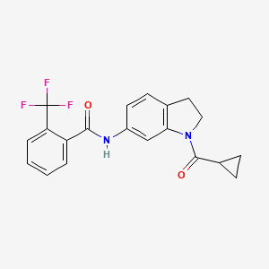 molecular formula C20H17F3N2O2 B6536253 N-(1-cyclopropanecarbonyl-2,3-dihydro-1H-indol-6-yl)-2-(trifluoromethyl)benzamide CAS No. 1021207-79-3