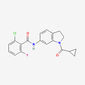 molecular formula C19H16ClFN2O2 B6536259 2-chloro-N-(1-cyclopropanecarbonyl-2,3-dihydro-1H-indol-6-yl)-6-fluorobenzamide CAS No. 1021207-81-7