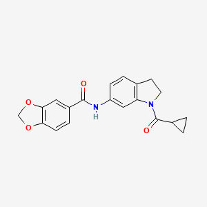 molecular formula C20H18N2O4 B6536296 N-(1-cyclopropanecarbonyl-2,3-dihydro-1H-indol-6-yl)-2H-1,3-benzodioxole-5-carboxamide CAS No. 1058454-49-1