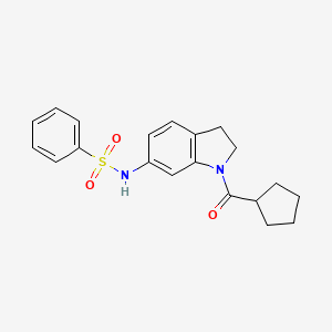 molecular formula C20H22N2O3S B6536470 N-(1-cyclopentanecarbonyl-2,3-dihydro-1H-indol-6-yl)benzenesulfonamide CAS No. 1021208-69-4