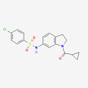 molecular formula C18H17ClN2O3S B6536597 4-chloro-N-(1-cyclopropanecarbonyl-2,3-dihydro-1H-indol-6-yl)benzene-1-sulfonamide CAS No. 1021209-04-0