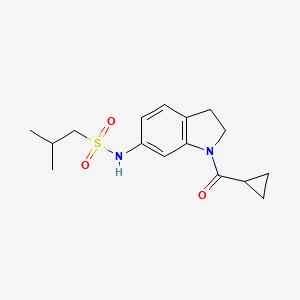 molecular formula C16H22N2O3S B6536606 N-(1-cyclopropanecarbonyl-2,3-dihydro-1H-indol-6-yl)-2-methylpropane-1-sulfonamide CAS No. 1040638-18-3