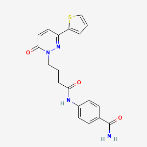 molecular formula C19H18N4O3S B6537122 4-{4-[6-oxo-3-(thiophen-2-yl)-1,6-dihydropyridazin-1-yl]butanamido}benzamide CAS No. 1021260-15-0