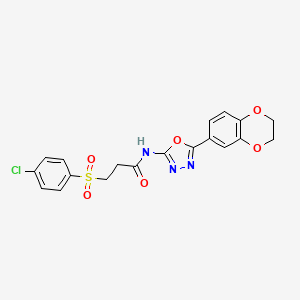 molecular formula C19H16ClN3O6S B6537130 3-(4-chlorobenzenesulfonyl)-N-[5-(2,3-dihydro-1,4-benzodioxin-6-yl)-1,3,4-oxadiazol-2-yl]propanamide CAS No. 1040638-87-6