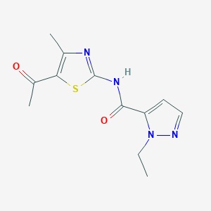 molecular formula C12H14N4O2S B6537136 N-(5-acetyl-4-methyl-1,3-thiazol-2-yl)-1-ethyl-1H-pyrazole-5-carboxamide CAS No. 1172963-77-7