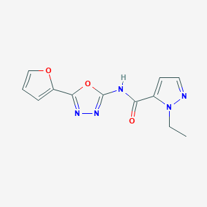 molecular formula C12H11N5O3 B6537145 1-ethyl-N-[5-(furan-2-yl)-1,3,4-oxadiazol-2-yl]-1H-pyrazole-5-carboxamide CAS No. 1172453-59-6
