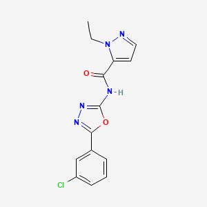 molecular formula C14H12ClN5O2 B6537158 N-[5-(3-chlorophenyl)-1,3,4-oxadiazol-2-yl]-1-ethyl-1H-pyrazole-5-carboxamide CAS No. 1172245-42-9
