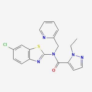 molecular formula C19H16ClN5OS B6537166 N-(6-chloro-1,3-benzothiazol-2-yl)-1-ethyl-N-[(pyridin-2-yl)methyl]-1H-pyrazole-5-carboxamide CAS No. 1172774-64-9