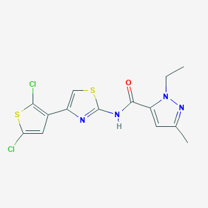 molecular formula C14H12Cl2N4OS2 B6537192 N-[4-(2,5-dichlorothiophen-3-yl)-1,3-thiazol-2-yl]-1-ethyl-3-methyl-1H-pyrazole-5-carboxamide CAS No. 1170586-90-9