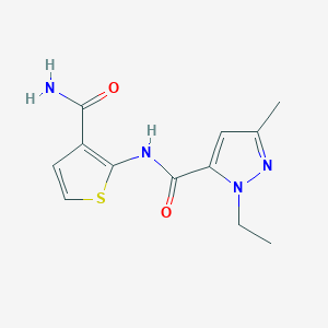 molecular formula C12H14N4O2S B6537218 N-(3-carbamoylthiophen-2-yl)-1-ethyl-3-methyl-1H-pyrazole-5-carboxamide CAS No. 1172719-83-3