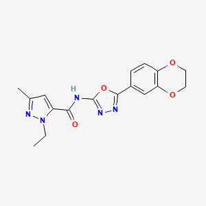 molecular formula C17H17N5O4 B6537235 N-[5-(2,3-dihydro-1,4-benzodioxin-6-yl)-1,3,4-oxadiazol-2-yl]-1-ethyl-3-methyl-1H-pyrazole-5-carboxamide CAS No. 1172042-93-1
