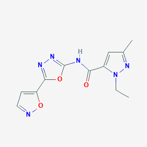 molecular formula C12H12N6O3 B6537245 1-ethyl-3-methyl-N-[5-(1,2-oxazol-5-yl)-1,3,4-oxadiazol-2-yl]-1H-pyrazole-5-carboxamide CAS No. 1171563-02-2