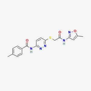 molecular formula C18H17N5O3S B6537524 4-methyl-N-[6-({[(5-methyl-1,2-oxazol-3-yl)carbamoyl]methyl}sulfanyl)pyridazin-3-yl]benzamide CAS No. 1021264-90-3