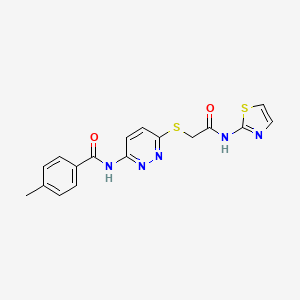 molecular formula C17H15N5O2S2 B6537531 4-methyl-N-[6-({[(1,3-thiazol-2-yl)carbamoyl]methyl}sulfanyl)pyridazin-3-yl]benzamide CAS No. 1021226-66-3