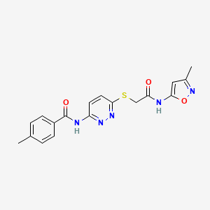 molecular formula C18H17N5O3S B6537541 4-methyl-N-[6-({[(3-methyl-1,2-oxazol-5-yl)carbamoyl]methyl}sulfanyl)pyridazin-3-yl]benzamide CAS No. 1021254-09-0