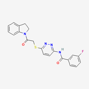 N-(6-{[2-(2,3-dihydro-1H-indol-1-yl)-2-oxoethyl]sulfanyl}pyridazin-3-yl)-3-fluorobenzamide