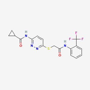 molecular formula C17H15F3N4O2S B6537569 N-{6-[({[2-(trifluoromethyl)phenyl]carbamoyl}methyl)sulfanyl]pyridazin-3-yl}cyclopropanecarboxamide CAS No. 1021254-51-2