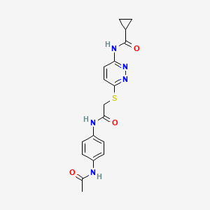 molecular formula C18H19N5O3S B6537595 N-[6-({[(4-acetamidophenyl)carbamoyl]methyl}sulfanyl)pyridazin-3-yl]cyclopropanecarboxamide CAS No. 1021254-58-9