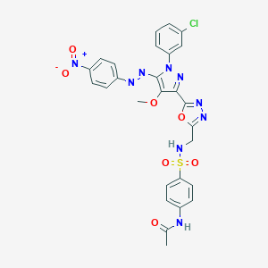 molecular formula C27H22ClN9O7S B065376 N-[4-[[5-[1-(3-chlorophenyl)-4-methoxy-5-[(4-nitrophenyl)diazenyl]pyrazol-3-yl]-1,3,4-oxadiazol-2-yl]methylsulfamoyl]phenyl]acetamide CAS No. 172701-72-3
