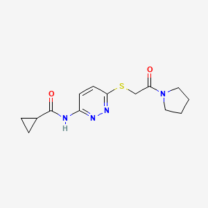 molecular formula C14H18N4O2S B6537616 N-(6-{[2-oxo-2-(pyrrolidin-1-yl)ethyl]sulfanyl}pyridazin-3-yl)cyclopropanecarboxamide CAS No. 1021254-68-1