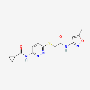 molecular formula C14H15N5O3S B6537646 N-[6-({[(5-methyl-1,2-oxazol-3-yl)carbamoyl]methyl}sulfanyl)pyridazin-3-yl]cyclopropanecarboxamide CAS No. 1021254-74-9