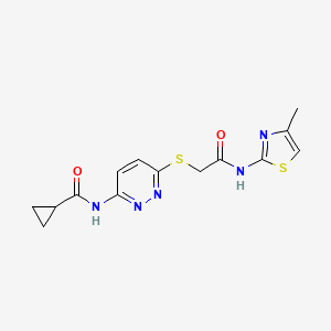 molecular formula C14H15N5O2S2 B6537652 N-[6-({[(4-methyl-1,3-thiazol-2-yl)carbamoyl]methyl}sulfanyl)pyridazin-3-yl]cyclopropanecarboxamide CAS No. 1021254-76-1