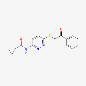 molecular formula C16H15N3O2S B6537660 N-{6-[(2-oxo-2-phenylethyl)sulfanyl]pyridazin-3-yl}cyclopropanecarboxamide CAS No. 1058380-49-6