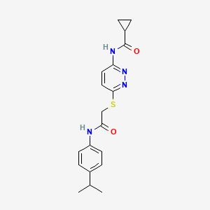 molecular formula C19H22N4O2S B6537686 N-{6-[({[4-(propan-2-yl)phenyl]carbamoyl}methyl)sulfanyl]pyridazin-3-yl}cyclopropanecarboxamide CAS No. 1021254-96-5