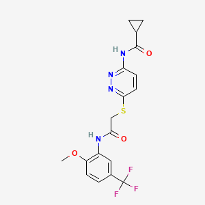 molecular formula C18H17F3N4O3S B6537693 N-{6-[({[2-methoxy-5-(trifluoromethyl)phenyl]carbamoyl}methyl)sulfanyl]pyridazin-3-yl}cyclopropanecarboxamide CAS No. 1021228-66-9