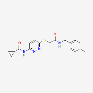 molecular formula C18H20N4O2S B6537706 N-{6-[({[(4-methylphenyl)methyl]carbamoyl}methyl)sulfanyl]pyridazin-3-yl}cyclopropanecarboxamide CAS No. 1021255-03-7