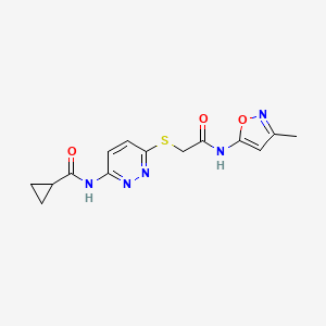 molecular formula C14H15N5O3S B6537759 N-[6-({[(3-methyl-1,2-oxazol-5-yl)carbamoyl]methyl}sulfanyl)pyridazin-3-yl]cyclopropanecarboxamide CAS No. 1021213-81-9