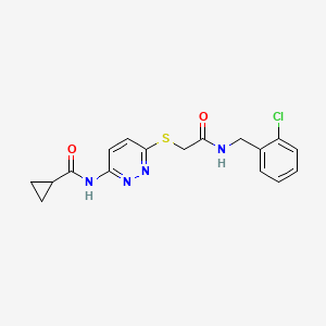 molecular formula C17H17ClN4O2S B6537776 N-{6-[({[(2-chlorophenyl)methyl]carbamoyl}methyl)sulfanyl]pyridazin-3-yl}cyclopropanecarboxamide CAS No. 1021213-88-6