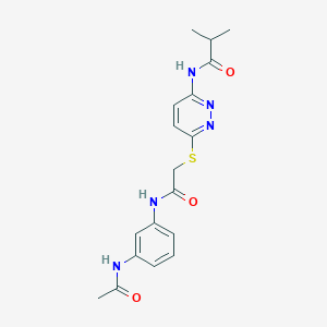 molecular formula C18H21N5O3S B6537881 N-[6-({[(3-acetamidophenyl)carbamoyl]methyl}sulfanyl)pyridazin-3-yl]-2-methylpropanamide CAS No. 1021255-59-3