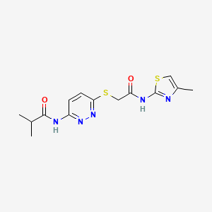 molecular formula C14H17N5O2S2 B6537961 2-methyl-N-[6-({[(4-methyl-1,3-thiazol-2-yl)carbamoyl]methyl}sulfanyl)pyridazin-3-yl]propanamide CAS No. 1021255-85-5