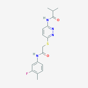 molecular formula C17H19FN4O2S B6537989 N-[6-({[(3-fluoro-4-methylphenyl)carbamoyl]methyl}sulfanyl)pyridazin-3-yl]-2-methylpropanamide CAS No. 1021214-57-2