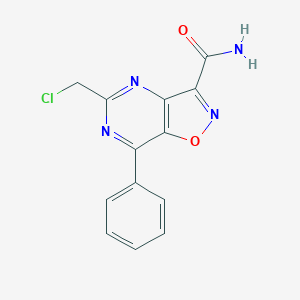 molecular formula C13H9ClN4O2 B065380 Isoxazolo(4,5-d)pyrimidine-3-carboxamide, 5-(chloromethyl)-7-phenyl- CAS No. 165611-01-8