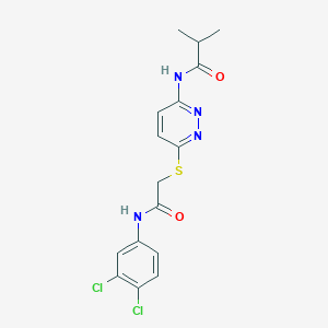 molecular formula C16H16Cl2N4O2S B6538052 N-[6-({[(3,4-dichlorophenyl)carbamoyl]methyl}sulfanyl)pyridazin-3-yl]-2-methylpropanamide CAS No. 1021214-71-0
