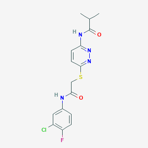 molecular formula C16H16ClFN4O2S B6538065 N-[6-({[(3-chloro-4-fluorophenyl)carbamoyl]methyl}sulfanyl)pyridazin-3-yl]-2-methylpropanamide CAS No. 1021214-78-7